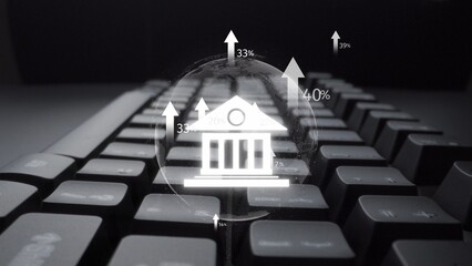 Online banking and digital banking innovation combining finance and technology, optimizing online...