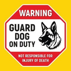 Guard dog warning sign, Guard dog on duty illustration, Warning sign symbol