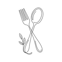 Fork and knife, one line drawing of continuous line vector illustration, Silverware Continuous Line Icon.