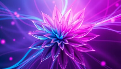 Obraz premium Abstract pink blue fractal flower, neon glow, energy light, space lines, purple art, digital, image