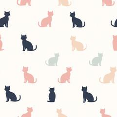 Cat seamless pattern repeat design, cats for wallpaper, fabric and product packaging, elegant English style motif