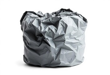 A crumpled gray trash bag on a pure white background,  one,  image