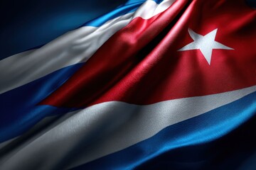 Cuban flag waving with bold colors and star pattern, symbolizing national pride and heritage during a vibrant celebration