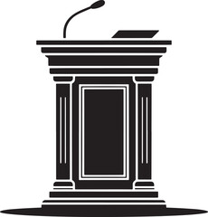 Black Silhouette of a Courtroom Podium with a Cat Illustration Element