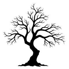 Black Silhouette of a Bare Tree on White Background