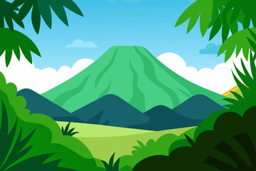 A View Of A Distant Green Mountain From The Edge Of A Lush And Vibrant Jungle