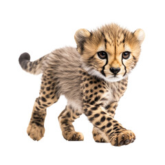Obraz premium Young cheetah cub makes playful strides on soft paws cutout isolated on transparent bg, png