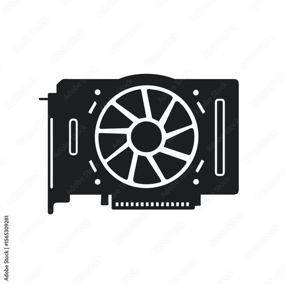 Poster gpu video card vector icon. graphics processor for computer