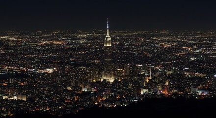 Fototapeta premium Cityscape sparkles under dark skyline