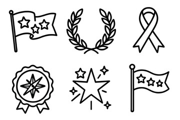 6 black and white celebration icons. Cartoon vector for Columbus Day events.