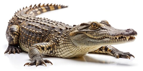 Naklejka premium Isolated Crocodile on White Background with Scaly Skin and Sharp Teeth