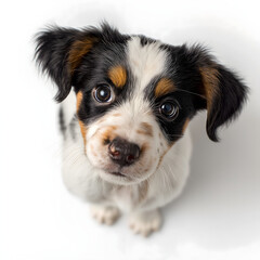 Adorable Curious Puppy Portrait: Playful Young Dog on White Background
