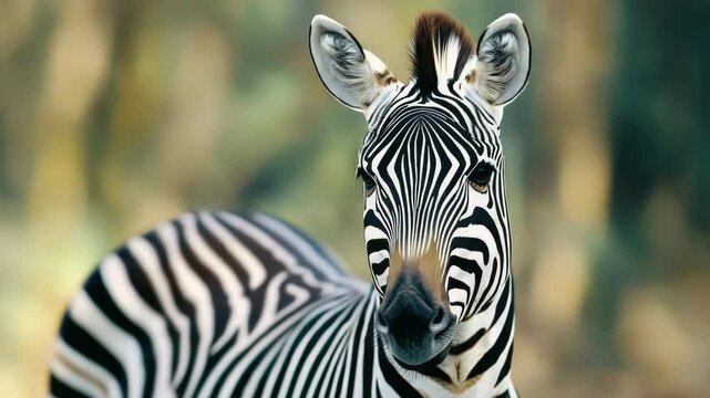 Close-up of a baby zebra's head and neck against blurred greenery background.