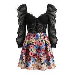 Floral dress with lace top isolated on transparent background