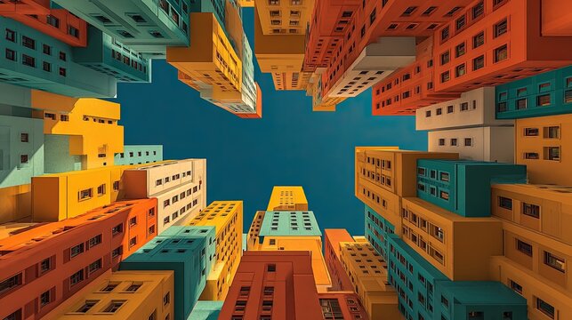 Abstract Deconstructed Architecture Background Fragmented buildings in impossible angles cubist influence bold contrasting colors