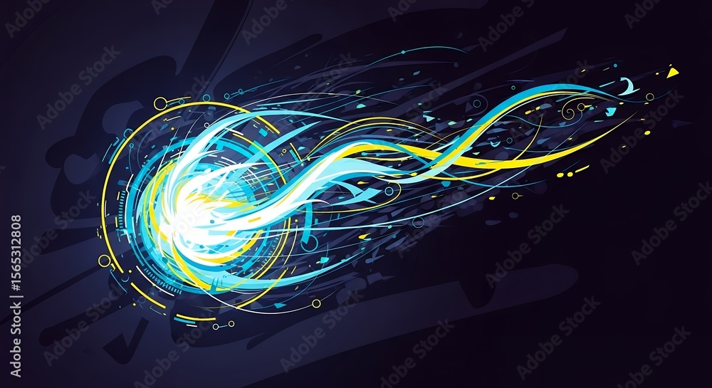 Aufkleber dynamic abstract digital energy flow illustration with vibrant light trails and swirling futuristic 