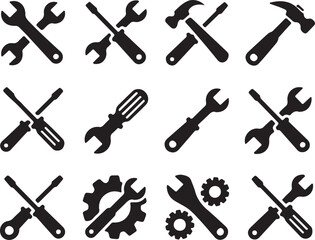 Collection of Wrench, Screwdriver, and Hammer Icons Tools for Repair and Maintenance