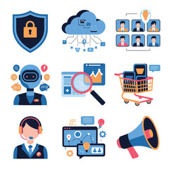 vector icons for robots, artificial intelligence, and the assistance provide in work and security 
