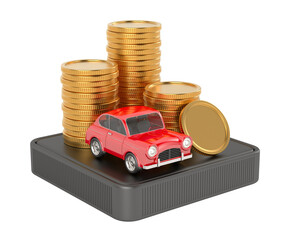 Car and money on white background. Isolated 3D illustration