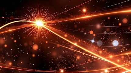 Energetic burst of light on abstract orange background with glowing lines