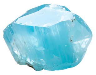 Fototapeta premium Single Raw Aquamarine Stone in Light Translucent Blue, Rough and Unpolished, Transparent Background