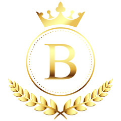 Luxury Golden Emblem Badge with Crown and Ribbon

