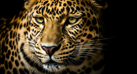 Fototapeta premium Majestic Leopard Portrait: Intense Gaze, Dramatic Lighting