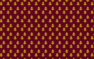 Seamless Yellow Fleur de Lis Pattern on Maroon Background.