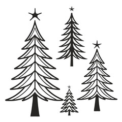 Obraz premium Black Christmas Tree Silhouettes White Background vector