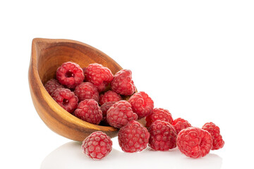 Fresh sweet raspberries isolated on white background, macro