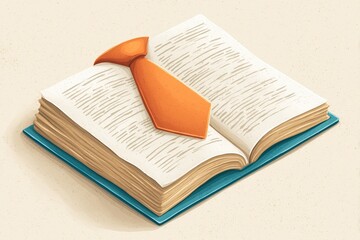 Obraz premium open book with orange necktie on top, symbolizing business education