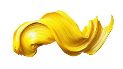 Twisted yellow paint brush stroke illustration on white background
