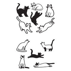 Collection of minimalist cats in various poses