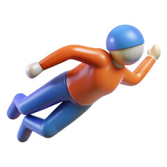 Stylized 3d character in orange shirt and blue pants running fast isolated on white background