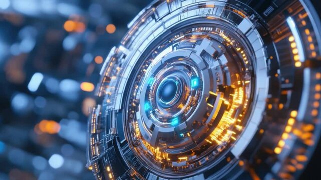 Futuristic Tech Core: A dazzling visualization of cutting-edge technological core with luminous digital element, set against a softly blurred backdrop of abstract shapes.