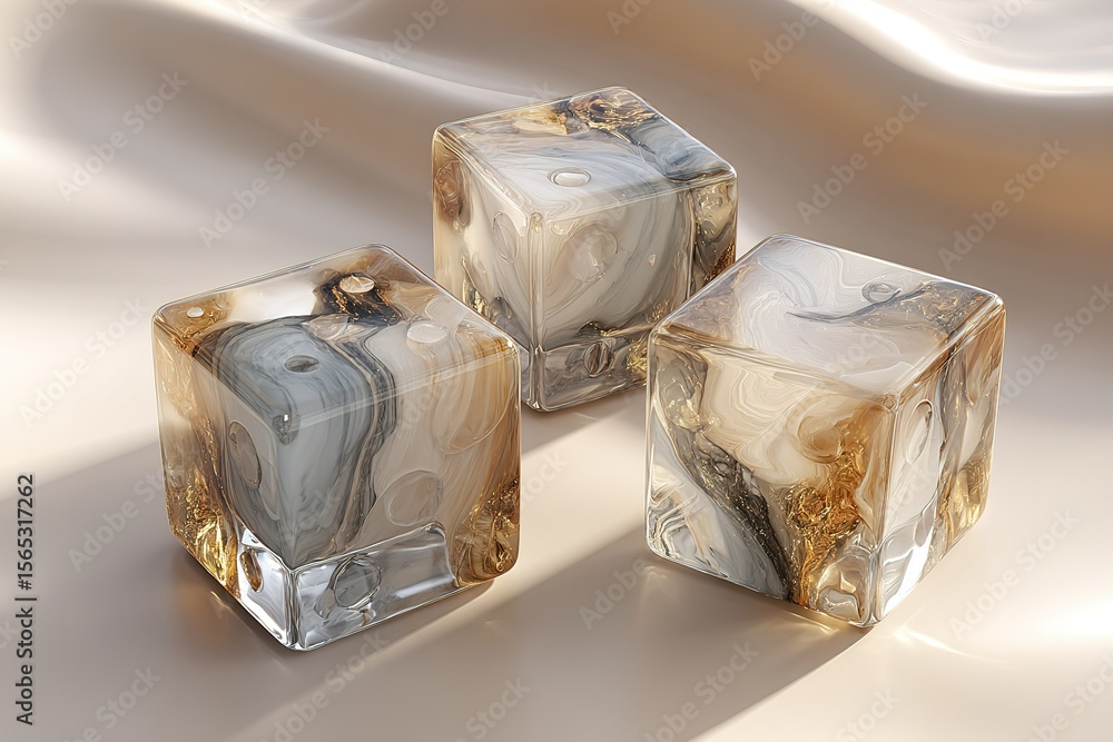 Poster unique marble ice cubes shining in soft light on a smooth surface create an elegant and artistic dis
