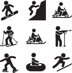 Winter Sports Icons Skiing, Snowboarding, Snowmobiling, and More