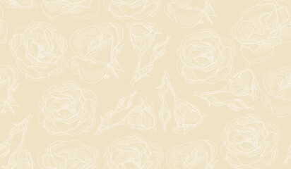 Beige Seamless Pattern with Roses in vintage style. Gentle pastel color floral wallpaper for scrapbooking, invitations, package design, fabric print. Holiday botanical flowers background. 