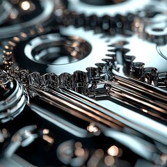 Closeup view of metal gears and shafts