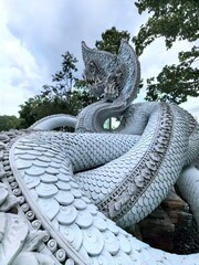Massive Naga Serpent Statue Coiled on Temple Grounds Pa Khlong 11 Temple