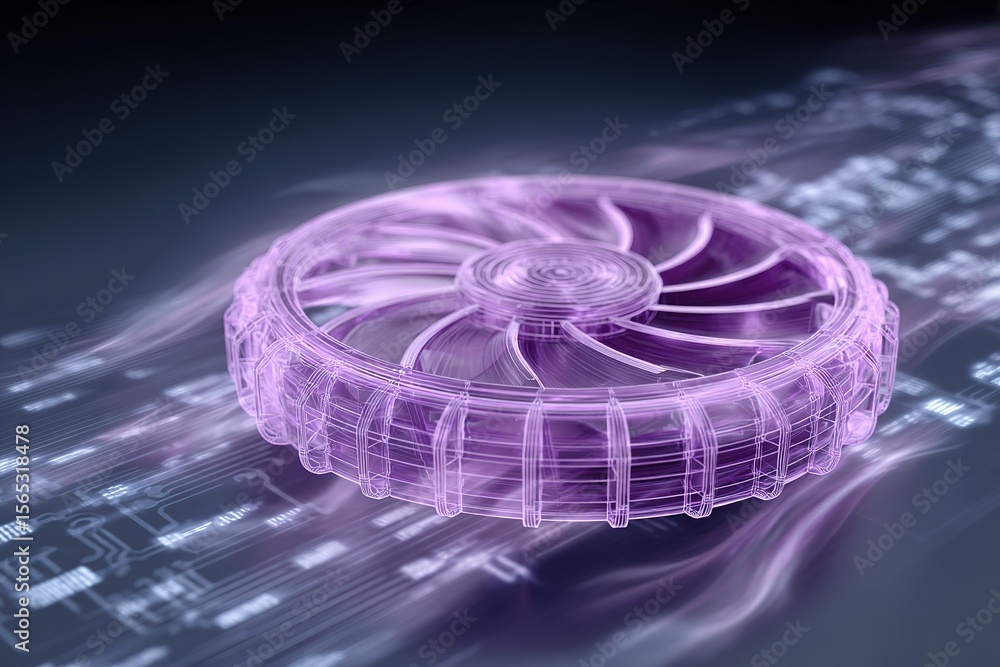 Poster digital turbine design showcasing innovative technology with illuminated effects in a dark backgroun