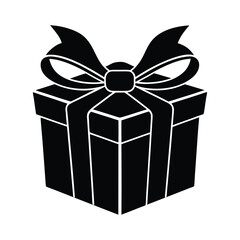 Elegant black silhouette of a gift box with a decorative ribbon and a perfectly tied bow ideal for celebrations and special occasions