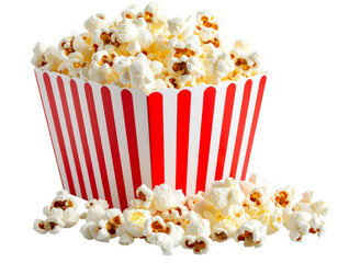 Close-Up of Fallen Popcorn Bucket with Popped and Unpopped Kernels – PNG Isolated