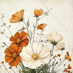 Delicate cosmos bouquet illustration