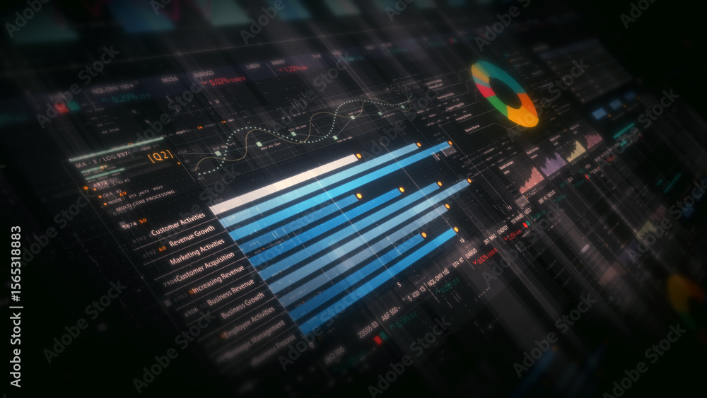 Aufkleber Dynamic data visuals for business info graphics, animated charts, and data-driven insights for a business meeting mock-up. Explore the world of trading, stock exchanges, and crypto