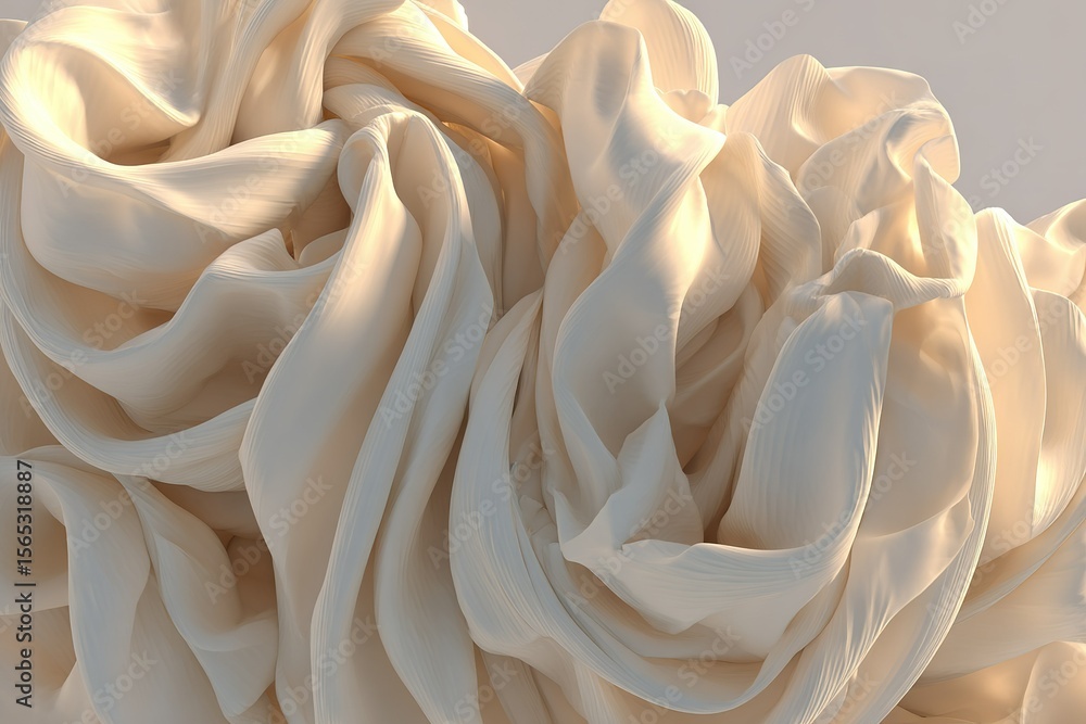 Poster softly flowing fabric creates an elegant texture illuminated by gentle light in a serene setting