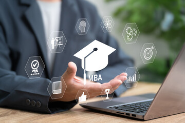 MBA, Master of Business Administration, Development of management and leadership skills concept, Businessman development skill, Training, Developing learning towards success, Goal and business targets