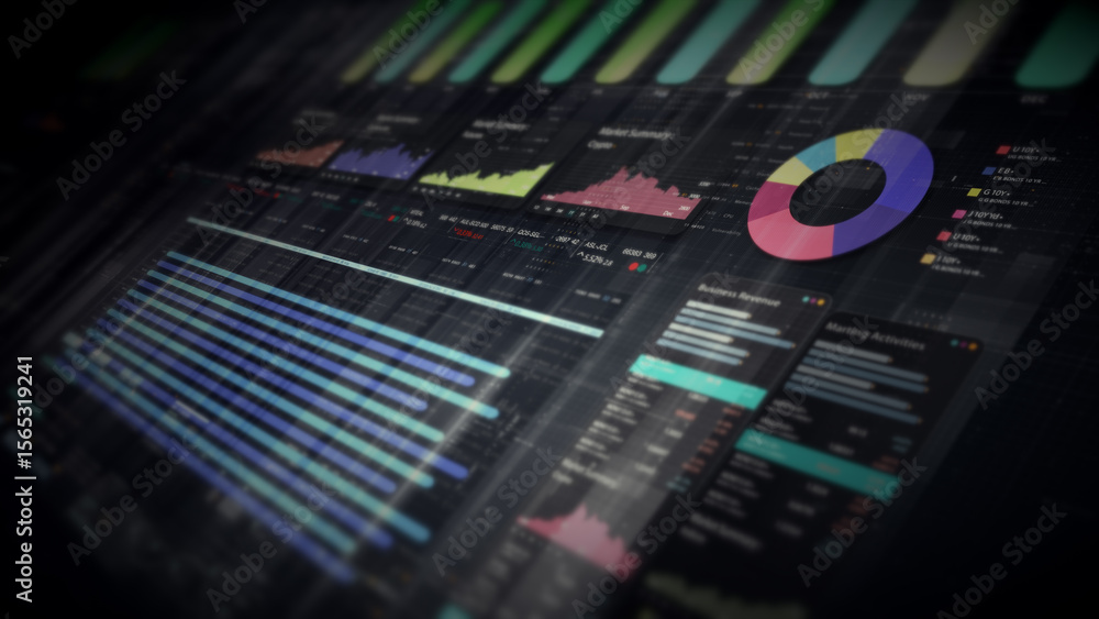 Aufkleber Dynamic data visuals for business info graphics, animated charts, and data-driven insights for a business meeting mock-up. Explore the world of trading, stock exchanges, and crypto