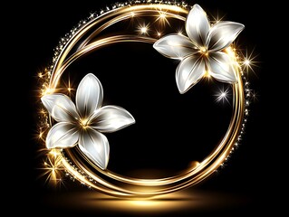 Golden frame with decorative white flowers