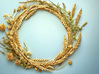 Dried wheat and flower wreath frame